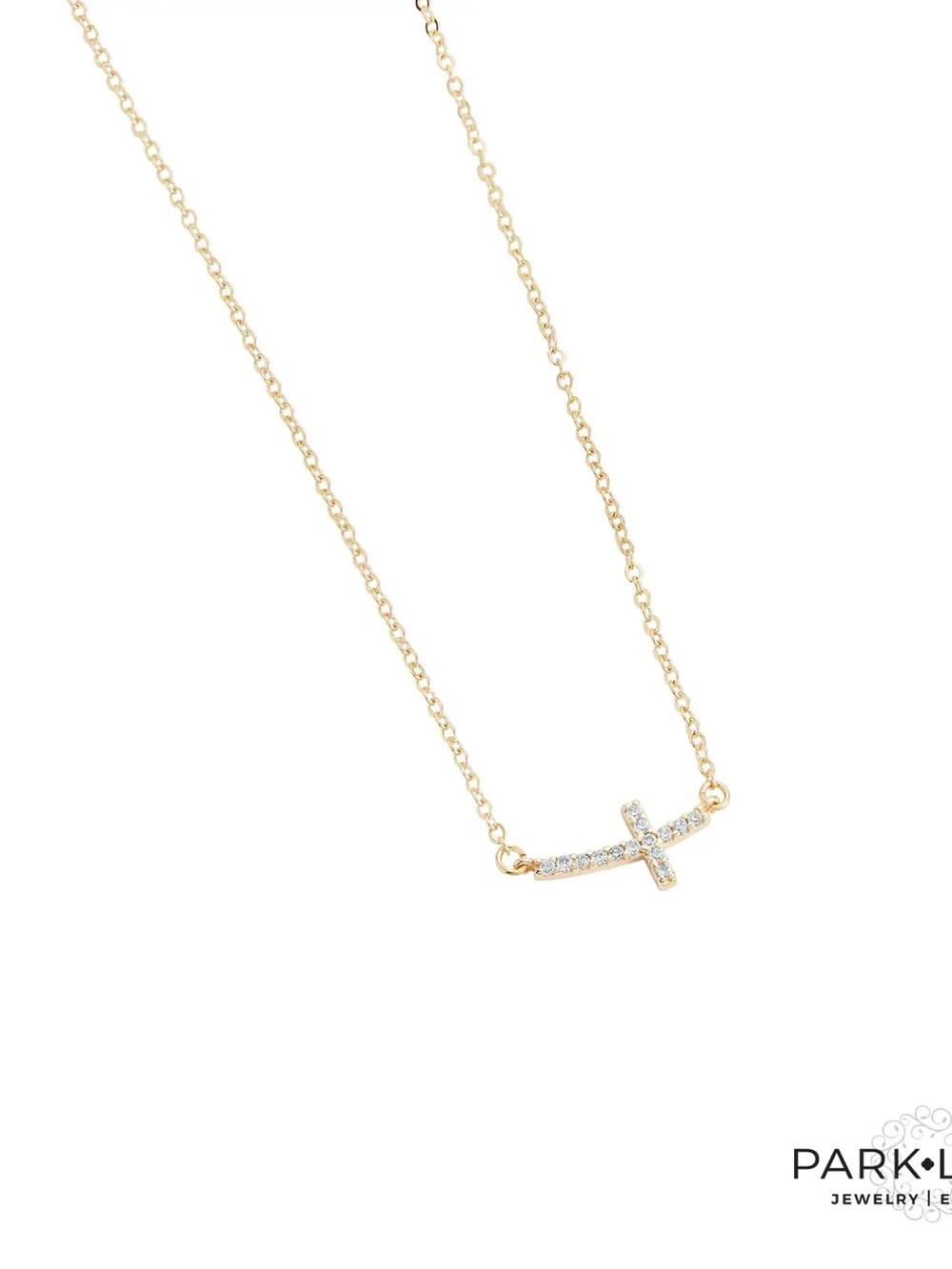 Park Lane SACRED Gold-Tone Sideways Cross Necklace with CZ Stones, 16”+3”